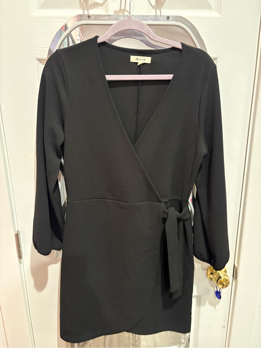 Madewell Black Long Sleeve Wrap Dress with Tie Waist